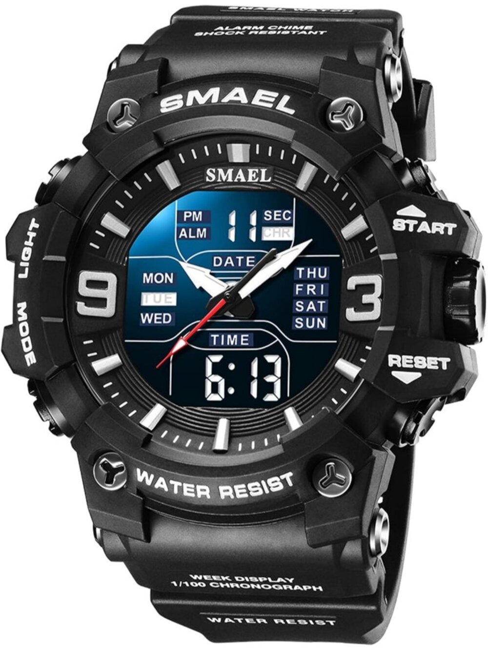 Men's Black Analog Quartz Luminous Waterproof LED Electronic Digital Wrist Watch